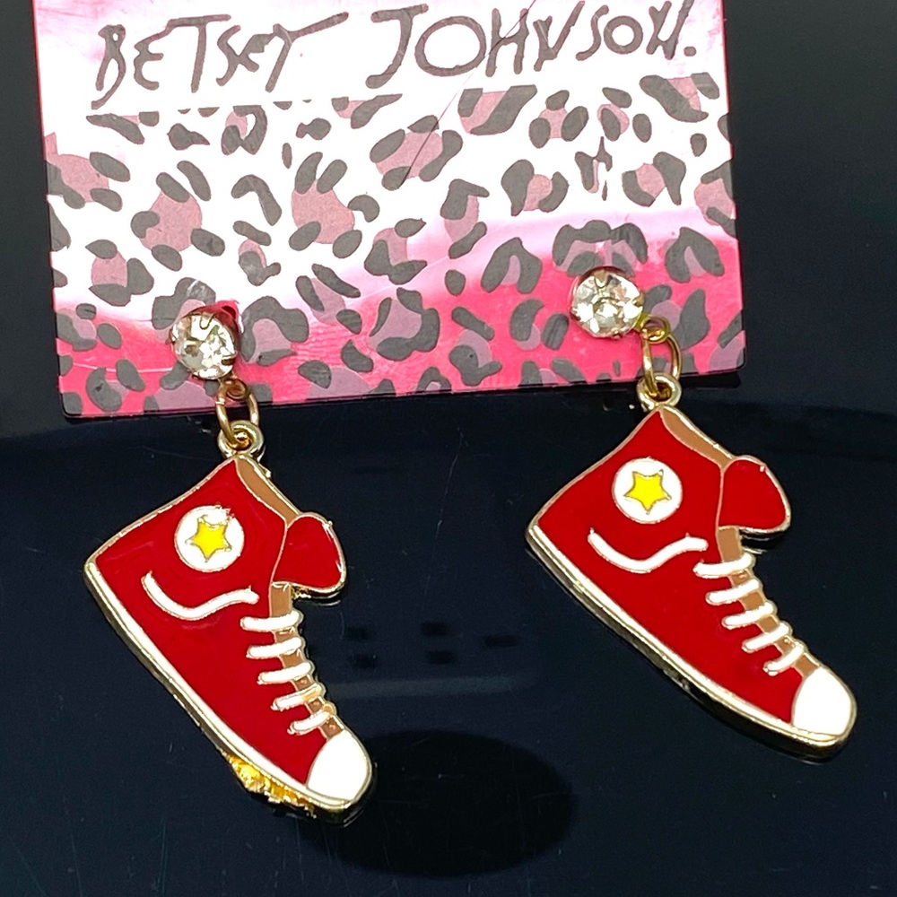 Betsey Johnson Enamel Red Sneakers Earrings.
